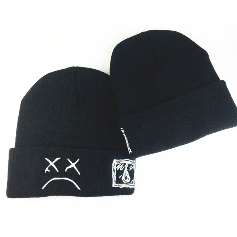 New High Quality Embroidery Lil Peep Beanie Cap Sad Boy Face Knitted Hat For winter Hip Hop Beanies Fashion Ski Hats Unisex