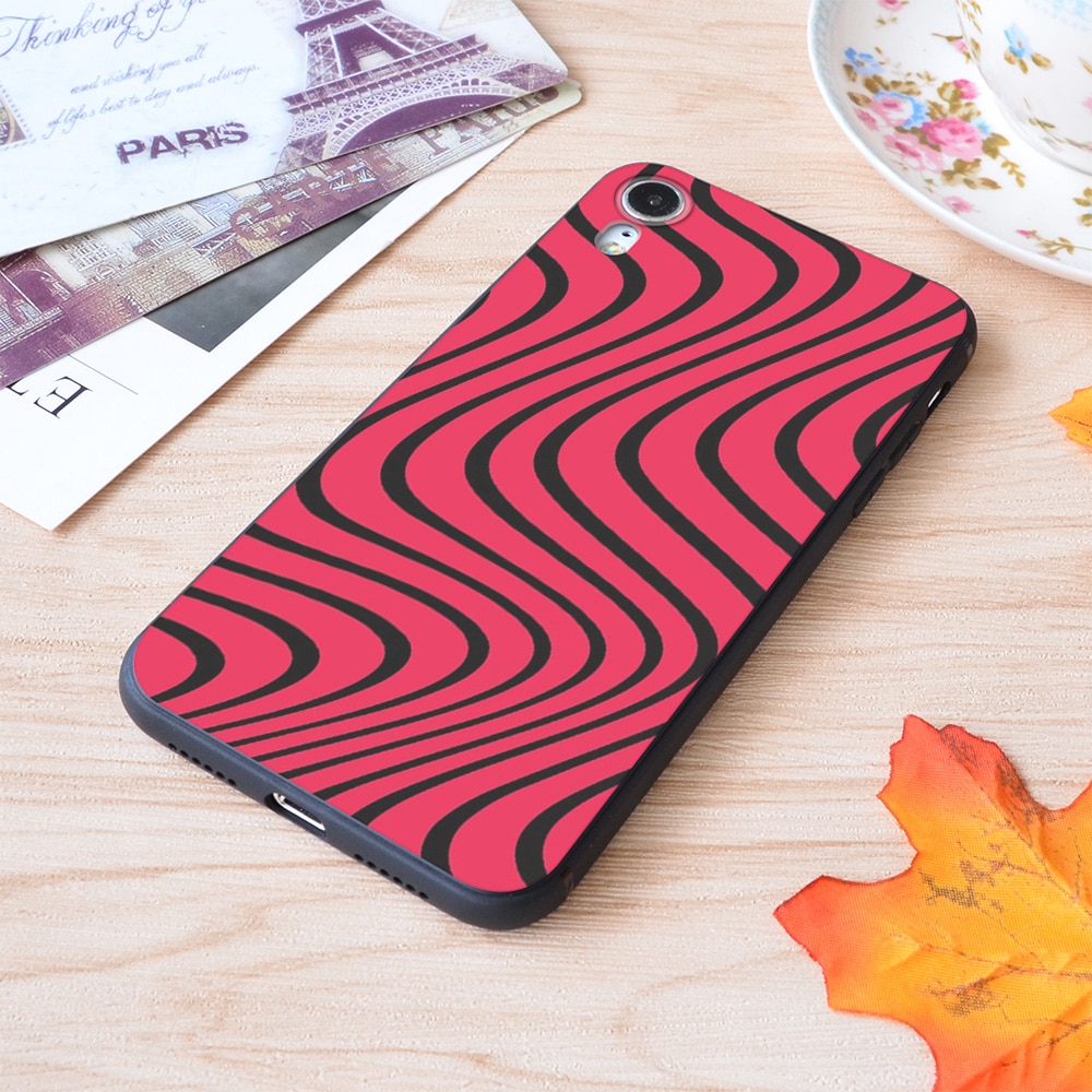 Psychedelic Red Black Pewdiepie Wave Pattern Print Soft Silicone Matt Case For Apple iPhone Case