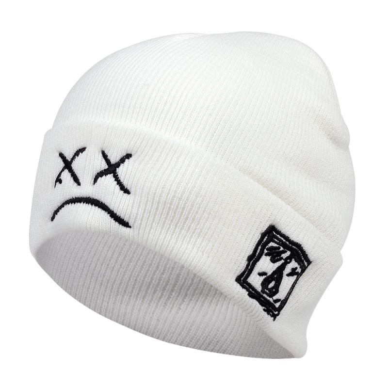 Crying Face Embroidery Lil Peep Beanie Cap Sad Boy Face Knitted Winter Hat