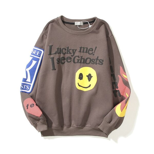 Lucky Me I See Ghosts Smiley Print Sweatshirt